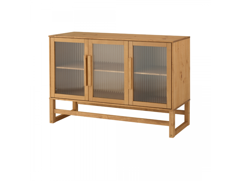 BALCÃO com vidro canelado em cera com toque acetinado natural DE MADEIRA MACIÇA com 3 PORTAS e prateleira interna / coleção Acapulco